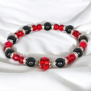 Black Onyx Vintage Red Glass Bracelet Glam Luxe Bling Street Y2 New Age Grunge